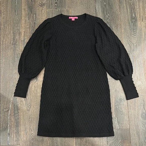 Lilly Pulitzer Black Knit Dress with Gold Button Accents - Picture 2 of 6